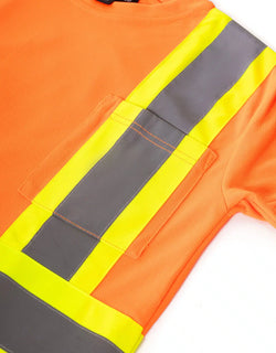 Image of Women's Hi Vis Crew Neck Long Sleeve Safety Tee Shirt with Chest Pocket