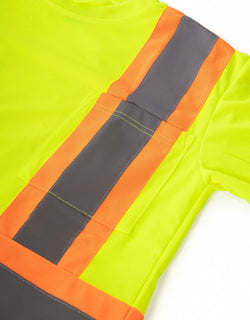 Image of Women's Hi Vis Crew Neck Long Sleeve Safety Tee Shirt with Chest Pocket