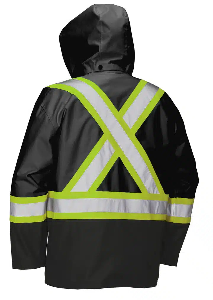 Image of Hi Vis Safety Rain Jacket with Snap-Off Hood