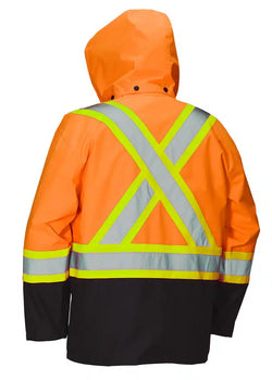 Image of Hi Vis Safety Rain Jacket with Snap-Off Hood