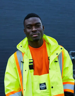 Image of Hi Vis Safety Rain Jacket with Snap-Off Hood
