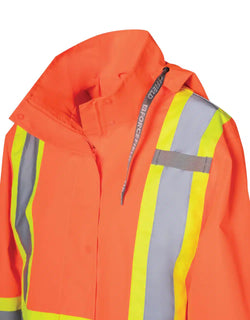 Image of Women's Hi Vis Safety Rain Jacket with Snap-Off Hood