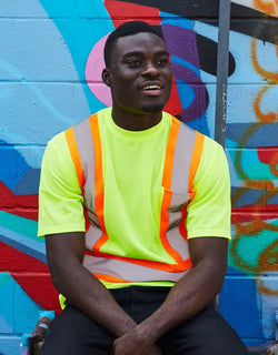 Image of Hi Vis Crew Neck Short Sleeve Safety Tee Shirt with Chest Pocket