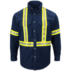 Image of Men's Midweight FR Enhanced Visbility Uniform Shirt with Reflective Trim