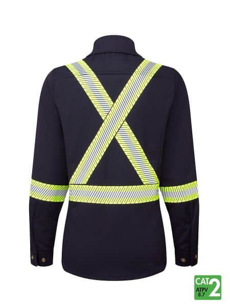 Image of IFR Workwear Women's Ultrasoft® 7 oz Deluxe Segmented Striped Navy Work Shirt